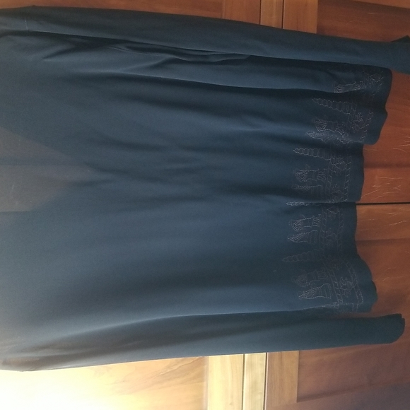 CHICO'S  funky, sheer black blouse with pseudo  hieroglyph embroidery, Size 2 - Picture 4 of 4